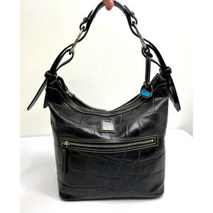 Dooney & Bourke Croc Embossed Genuine Leather Shoulder Hobo Bag Black Purse
